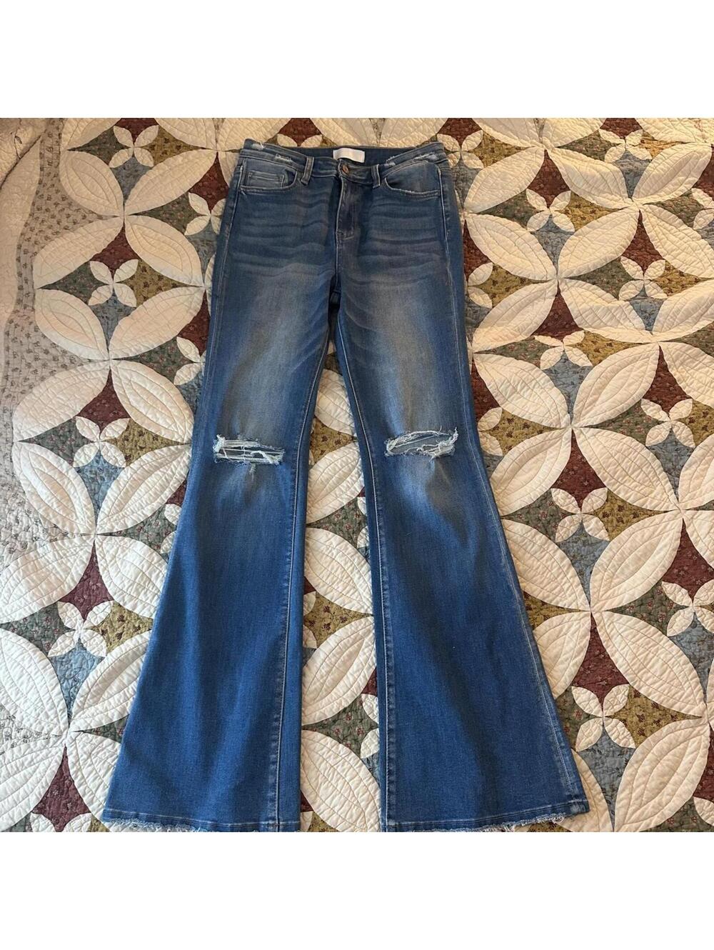 Vervet high waisted flare distressed denim jeans casual western cowgirl